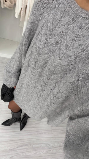 GRİ OVERSIZE SİMLİ KAZAK