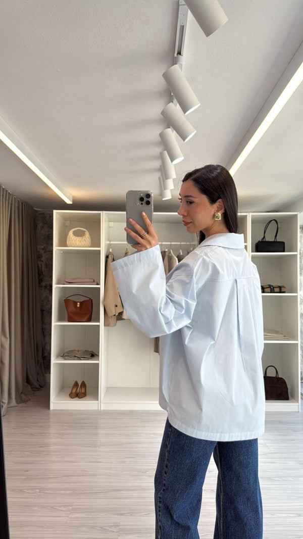 MAVİ OVERSIZE POPLİN GÖMLEK