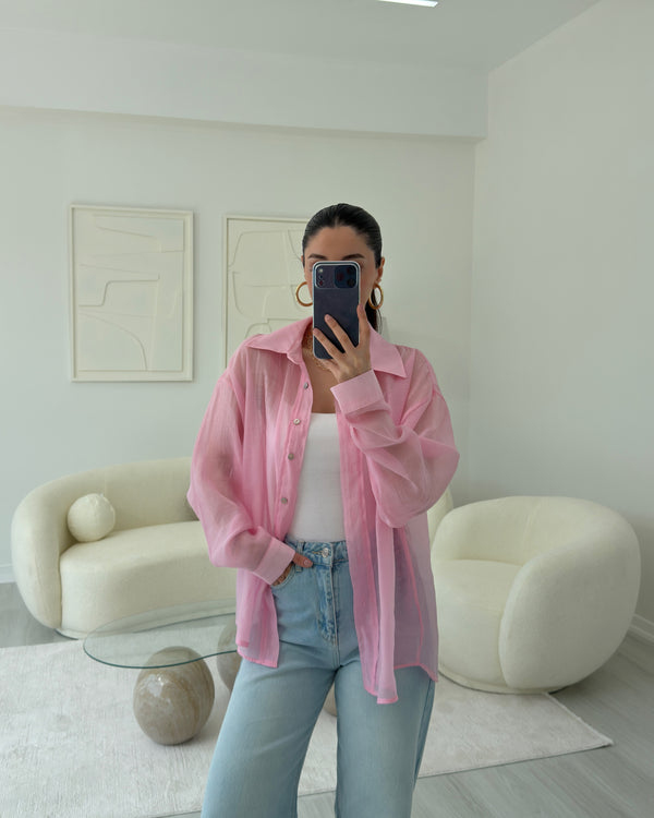 PEMBE İPEKSİ TRANSPARAN GÖMLEK