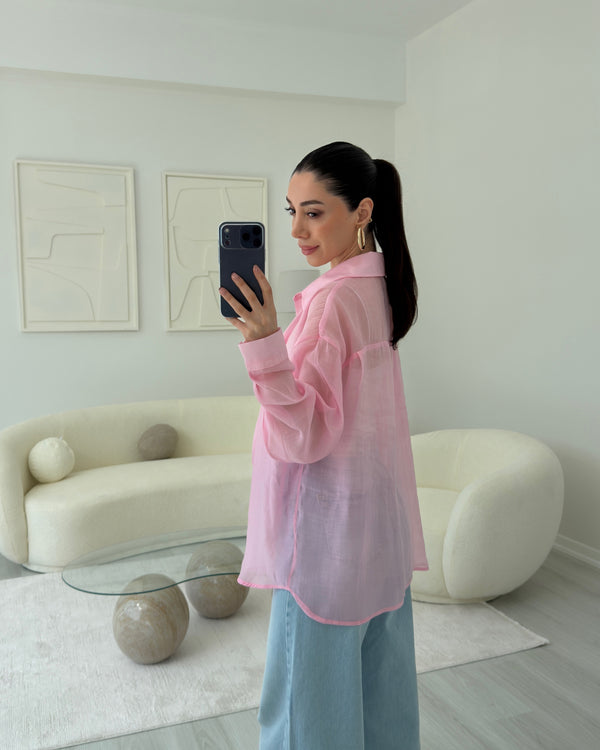 PEMBE İPEKSİ TRANSPARAN GÖMLEK