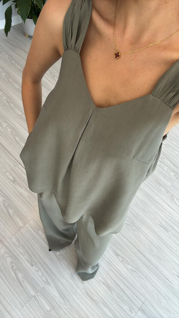 HAKİ TENSEL BLUZ PANTOLON TAKIM