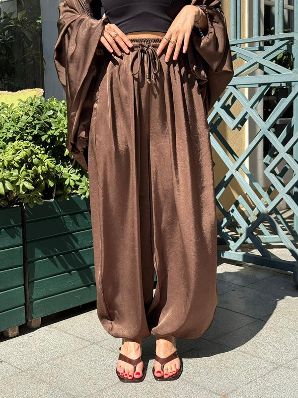 PREMIUM SATEN ŞALVAR PANTOLON - KAHVE