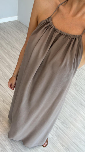 VİZON HALTER YAKA TENSEL ELBİSE