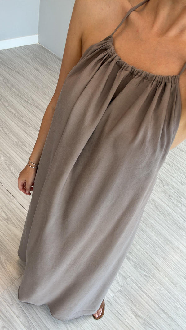VİZON HALTER YAKA TENSEL ELBİSE
