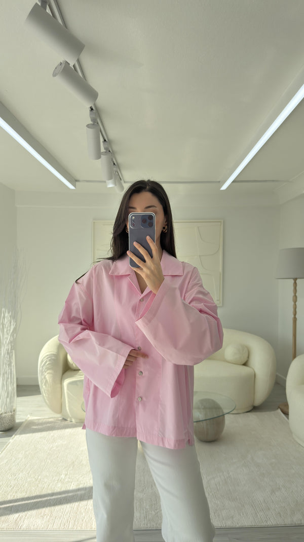 PEMBE OVERSİZE POPLİN GÖMLEK