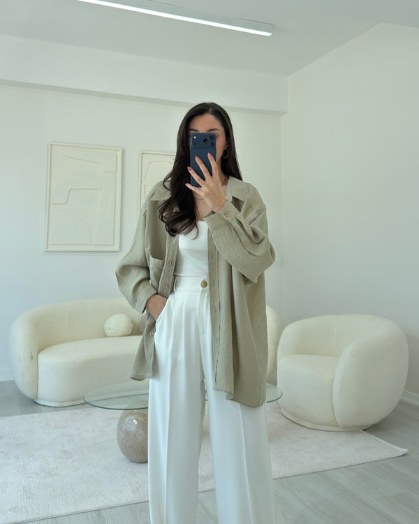 OLİVE OVERSIZE TENSEL GÖMLEK