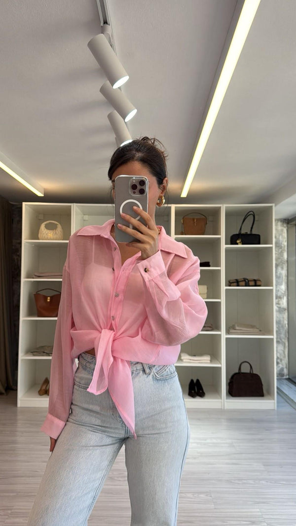 PEMBE TRANSPARAN GÖMLEK