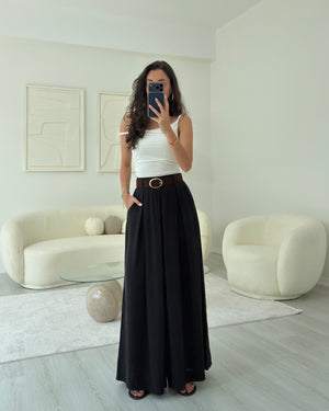 SİYAH KEMERLİ ETEK PANTOLON