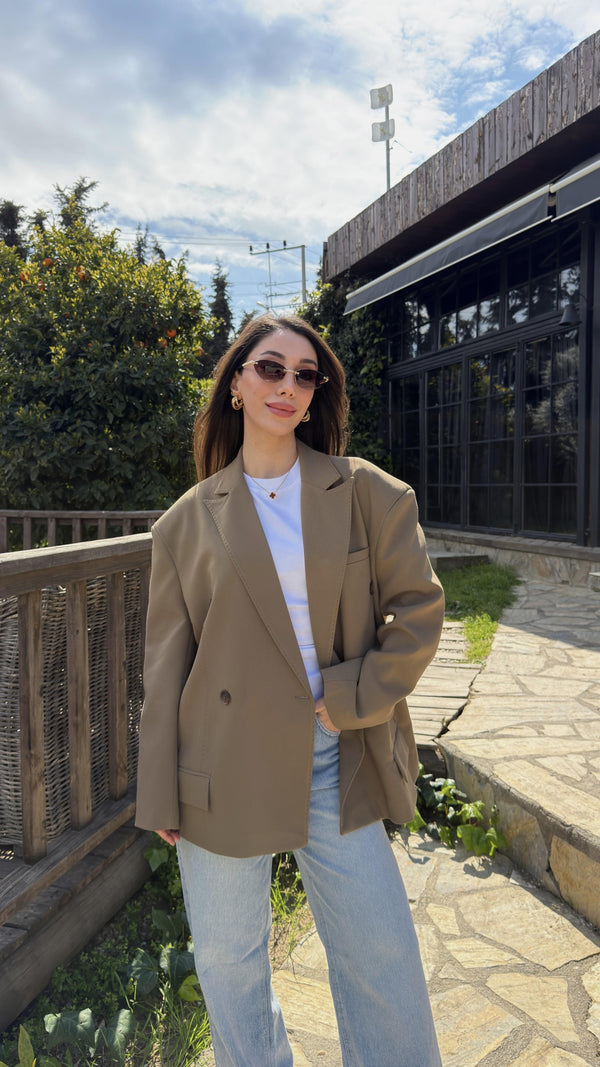 KARAMEL DİKİŞ DETAYLI KRUVAZE CEKET