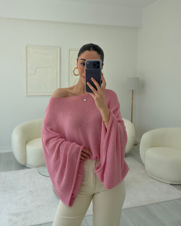 PEMBE DÜŞÜK OMUZ İNCE TRİKO