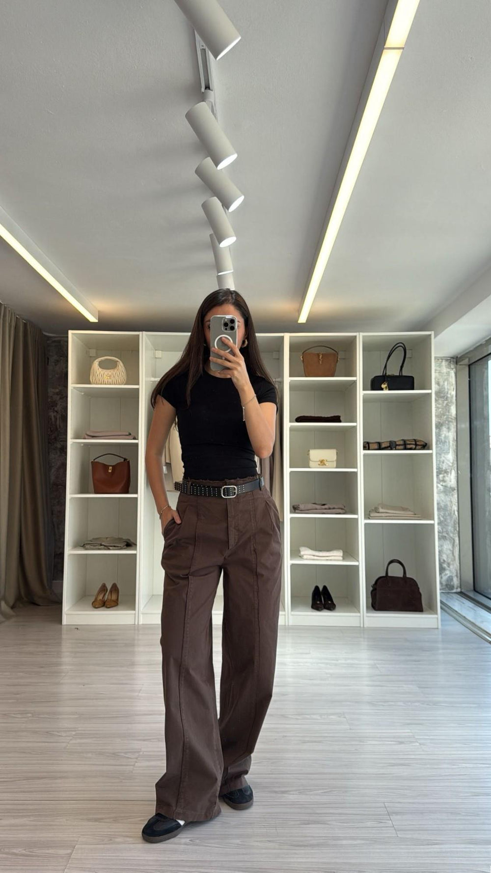 KAHVERENGİ KEMERLİ YÜKSEK BEL STRAIGHT PANTOLON