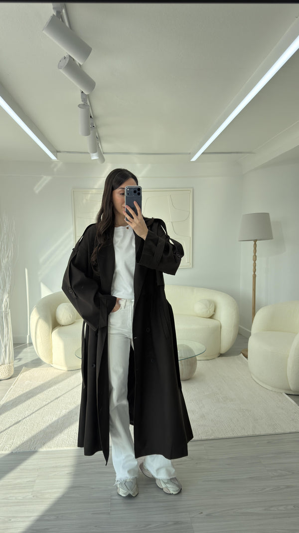 ACI KAHVE OVERSIZE UZUN TRENÇKOT