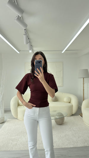 BORDO KORSE DETAYLI BAĞLAMALI TİŞÖRT