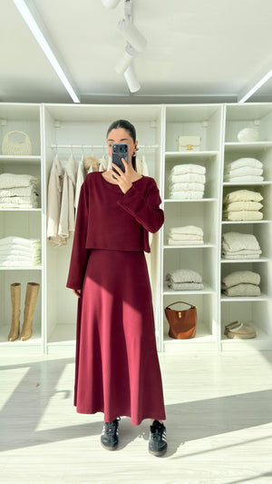 BORDO MODAL ELBİSE TAKIM