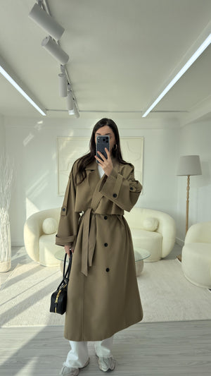 KARAMEL OVERSIZE UZUN TRENÇKOT