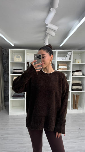 KAHVERENGİ LİSS OVERSIZE TRİKO KAZAK
