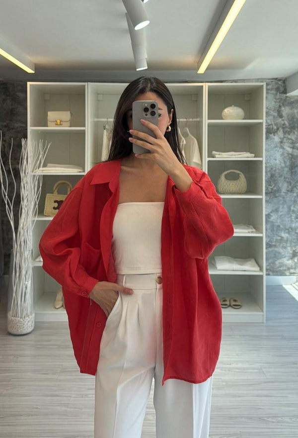 NAR ÇİÇEĞİ OVERSIZE TENSEL GÖMLEK