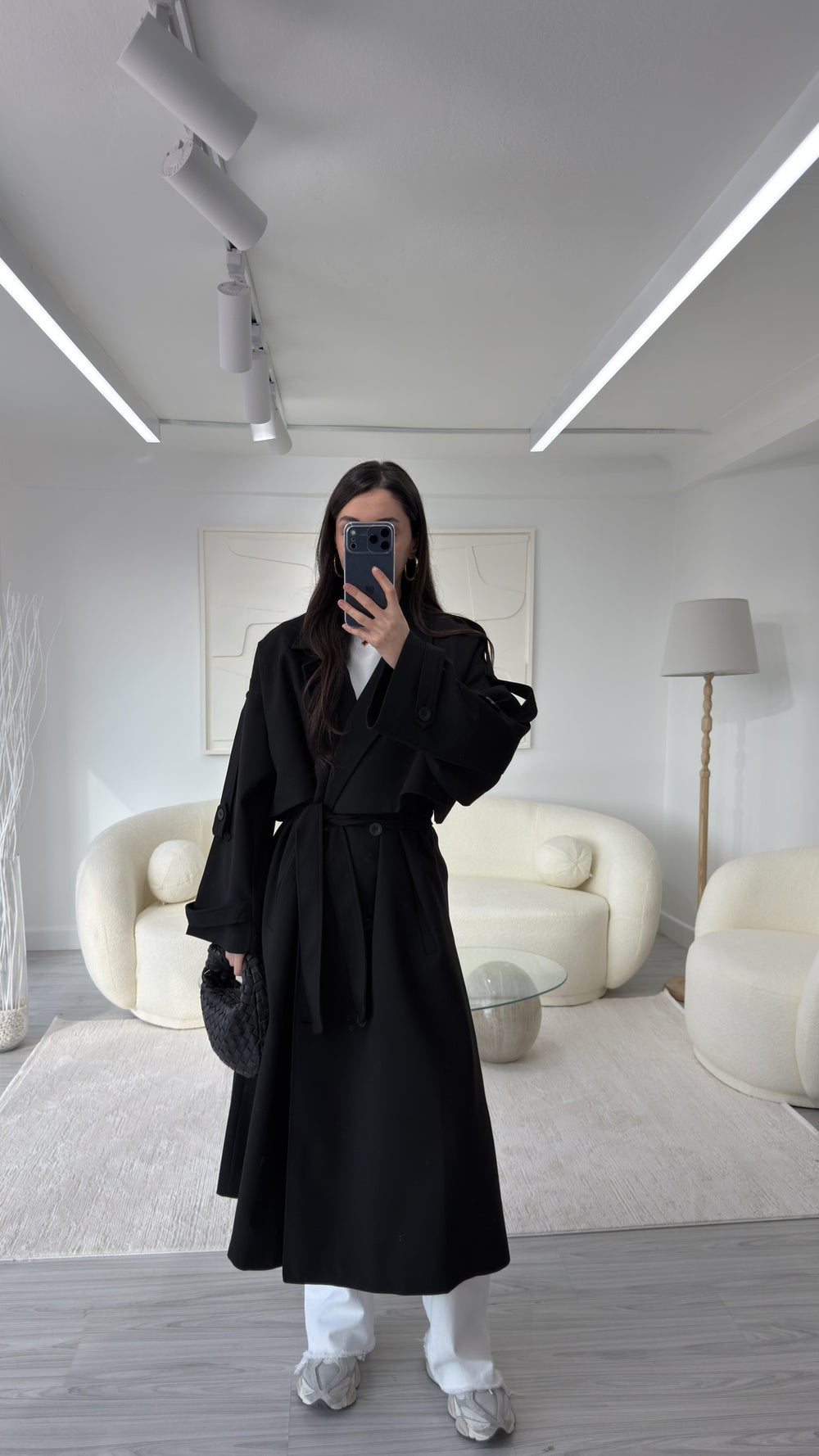 SİYAH OVERSIZE UZUN TRENÇKOT