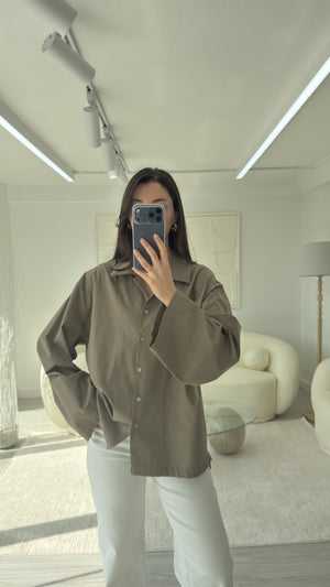 HAKİ OVERSIZE POPLİN GÖMLEK