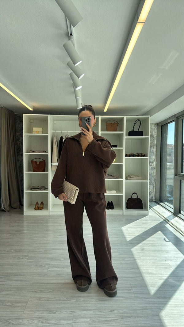 KAHVERENGİ YARIM FERMUARLI PREMIUM TAKIM