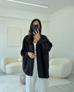 SİYAH OVERSIZE TENSEL GÖMLEK