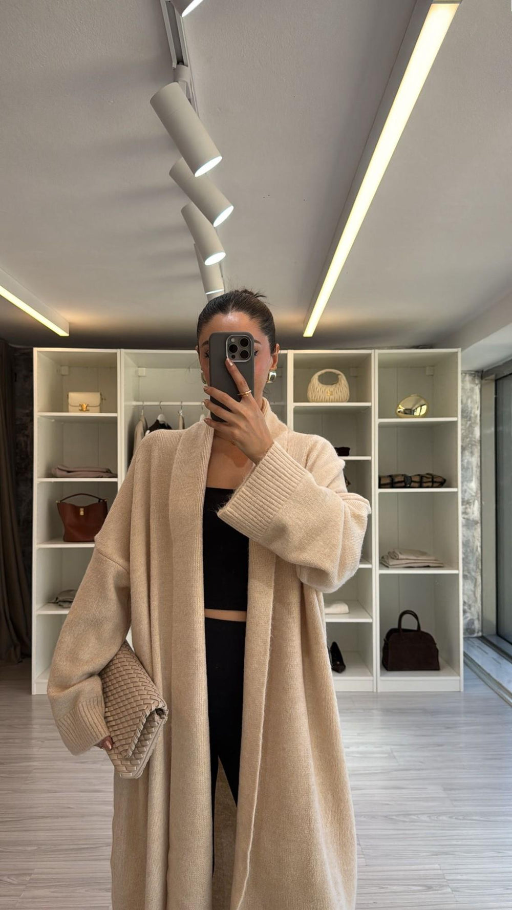 KREM MAXİ BOY OVERSIZE HIRKA