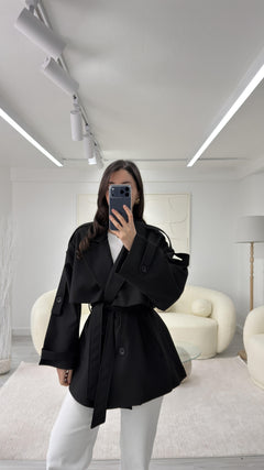 SİYAH OVERSIZE TRENÇKOT