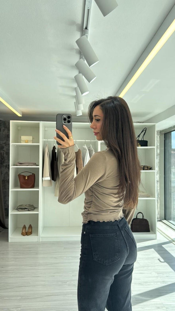 VİZON BÜZGÜ DETAYLI BLUZ