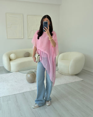 PEMBE PELERİNLİ BLUZ