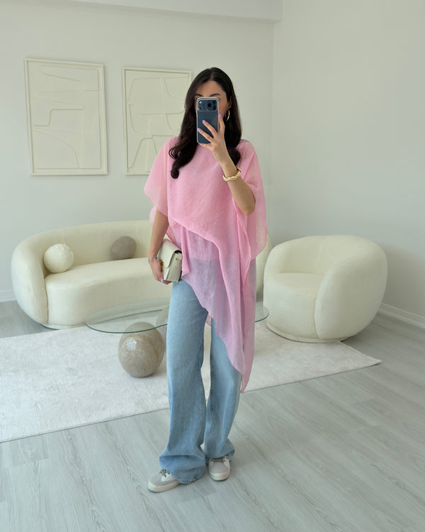 PEMBE PELERİNLİ BLUZ