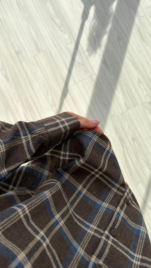 KAHVERENGİ OVERSIZE EKOSELİ ODUNCU GÖMLEK