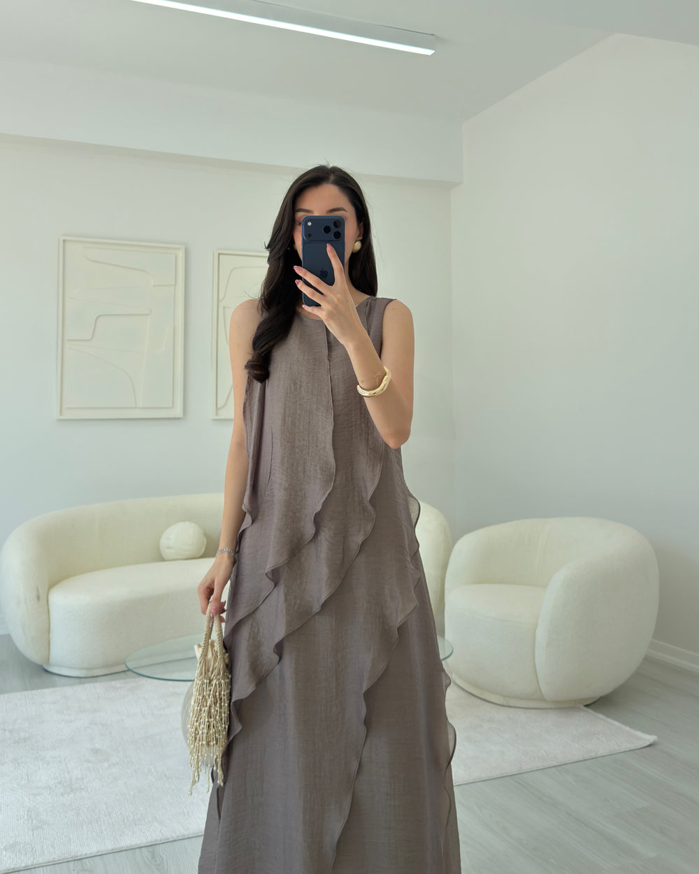 BRONZ FIRFIRLI MAXİ ELBİSE