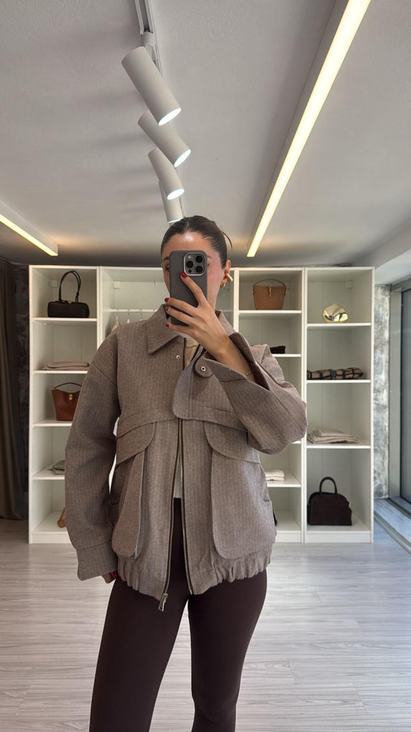 KAHVERENGİ OVERSIZE KIRÇILLI BOMBER CEKET