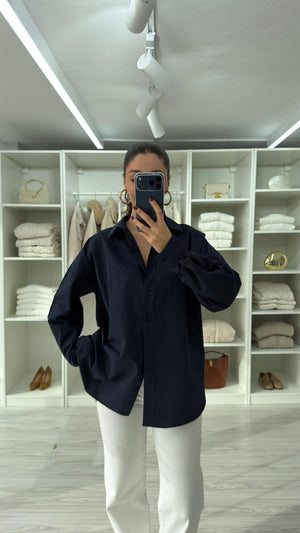 LACİVERT ASTRE OVERSIZE POPLİN GÖMLEK