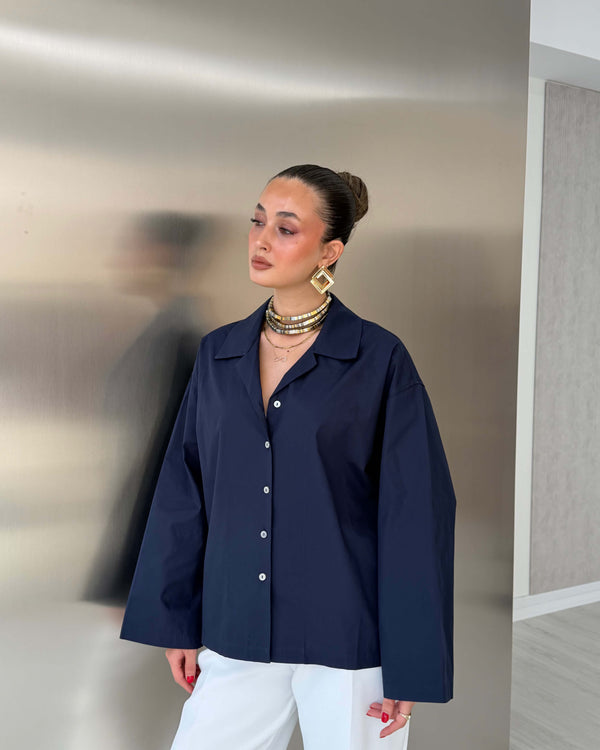 LACİVERT OVERSIZE POPLİN GÖMLEK - 1132