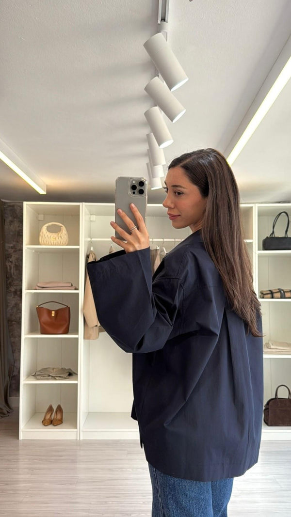 LACİVERT OVERSIZE POPLİN GÖMLEK
