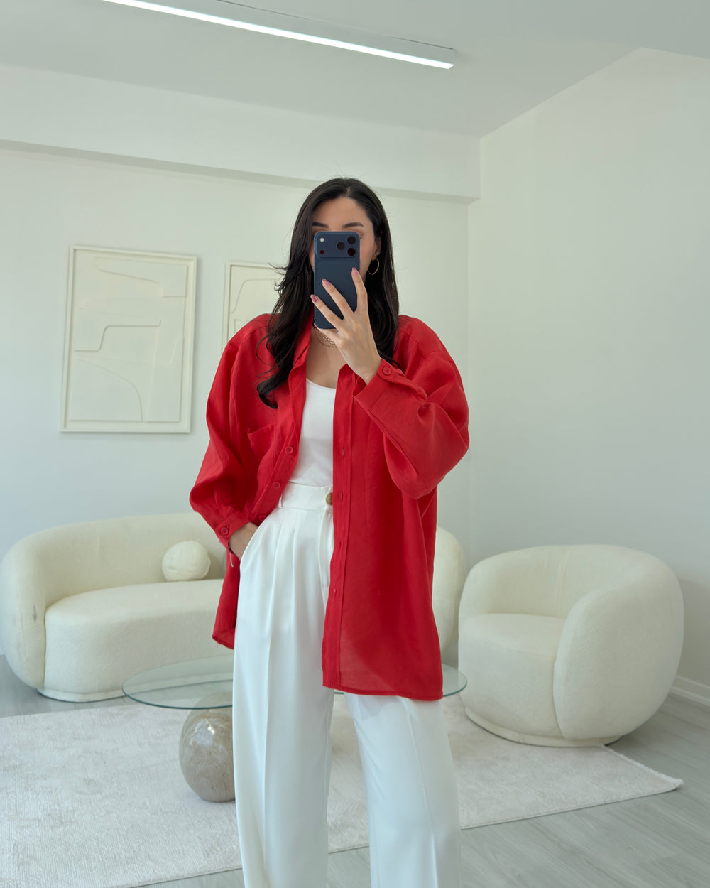 KIRMIZI OVERSIZE TENSEL GÖMLEK