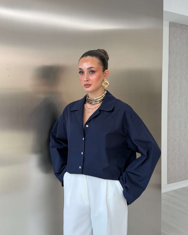 LACİVERT OVERSIZE POPLİN GÖMLEK - 1132