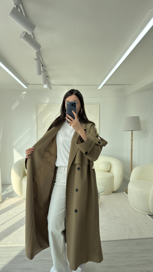 KARAMEL OVERSIZE UZUN TRENÇKOT