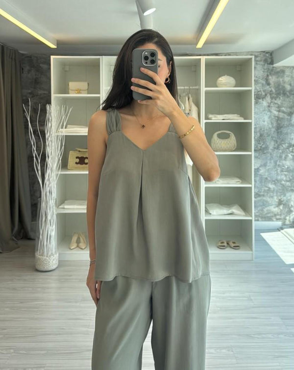 HAKİ TENSEL BLUZ PANTOLON TAKIM