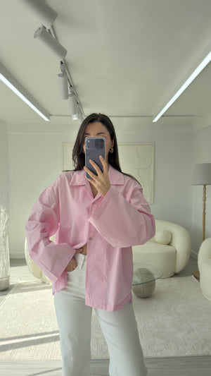 PEMBE OVERSİZE POPLİN GÖMLEK
