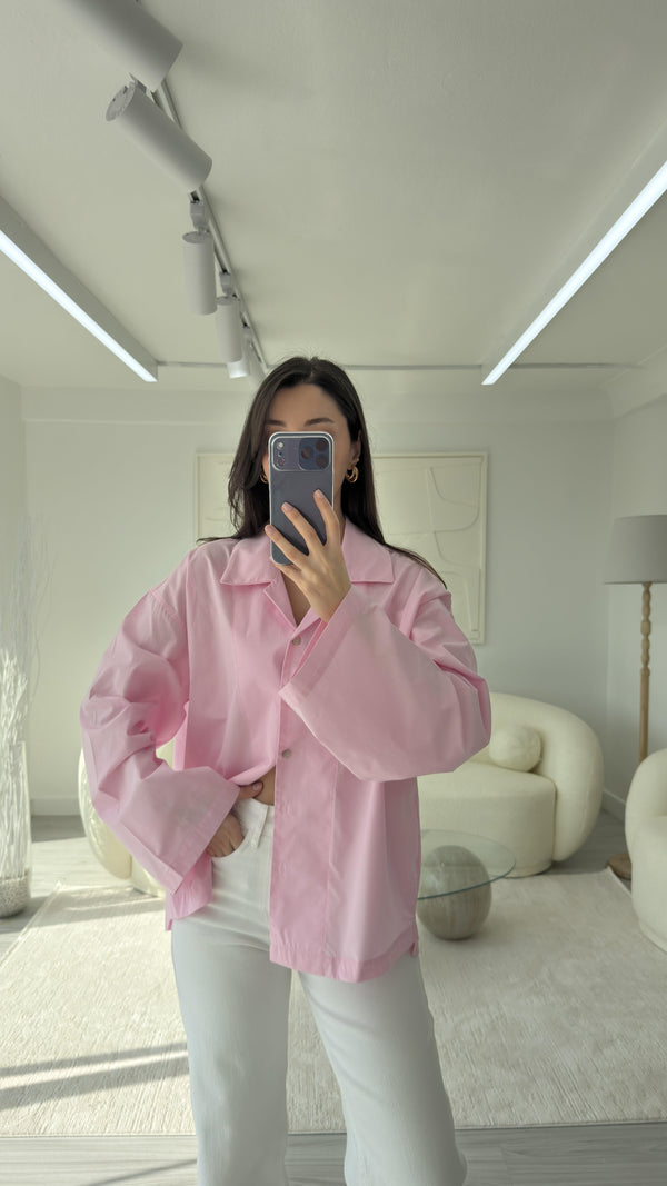 PEMBE OVERSİZE POPLİN GÖMLEK