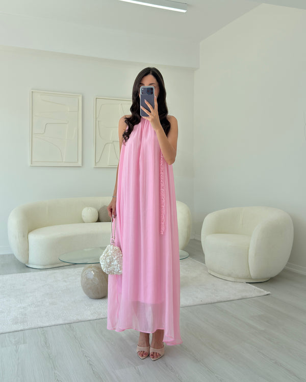 PEMBE YAKA DANTELLİ ELBİSE