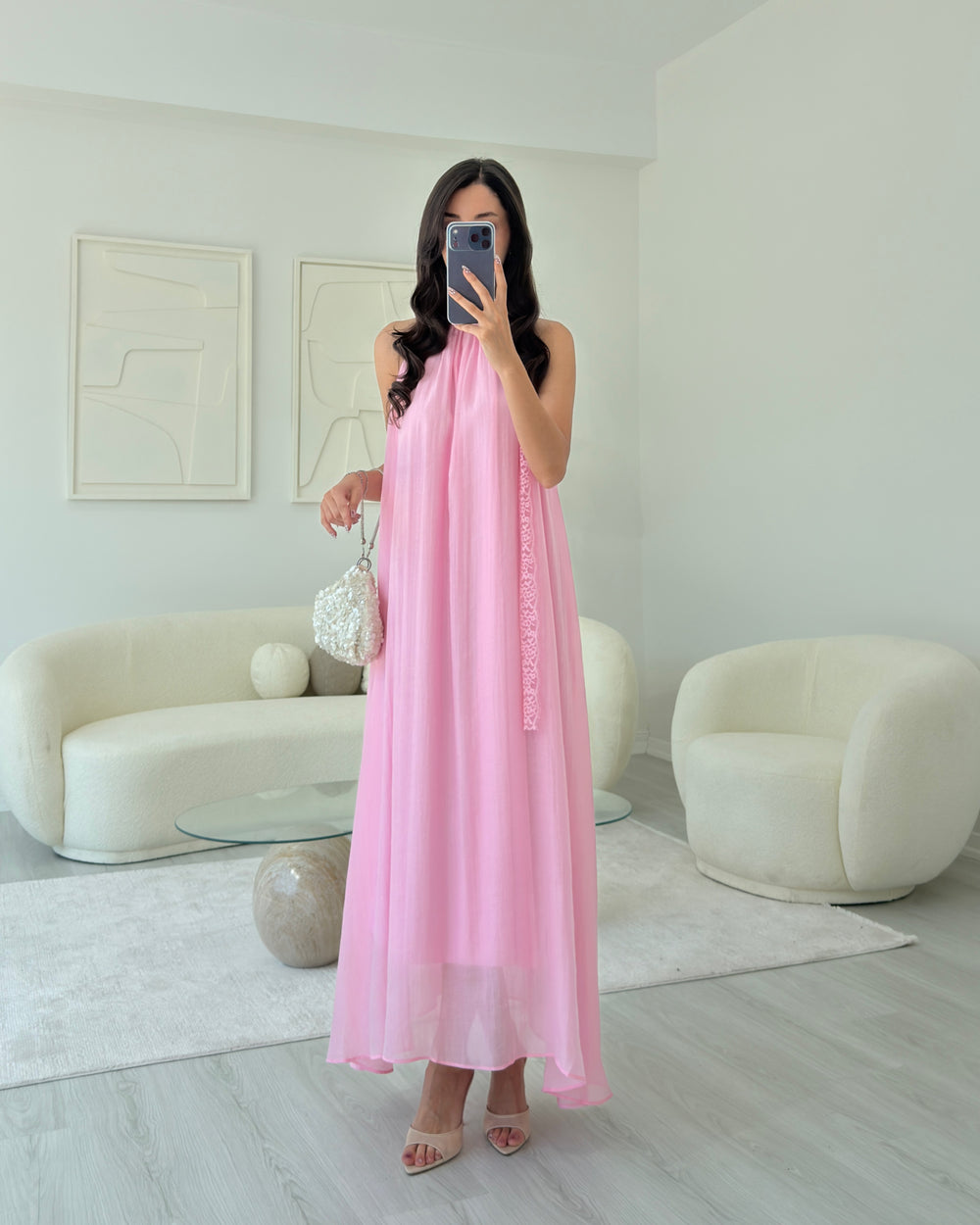 PEMBE YAKA DANTELLİ ELBİSE