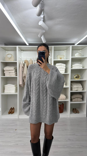 GRİ OVERSIZE SİMLİ KAZAK