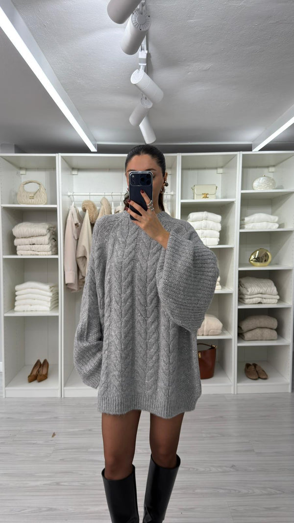 GRİ OVERSIZE SİMLİ KAZAK