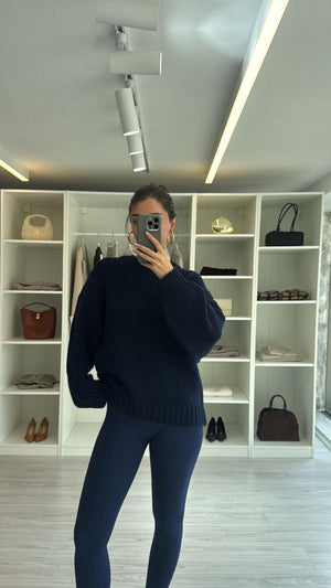 LACİVERT BİSİKLET YAKA OVERSIZE KAZAK