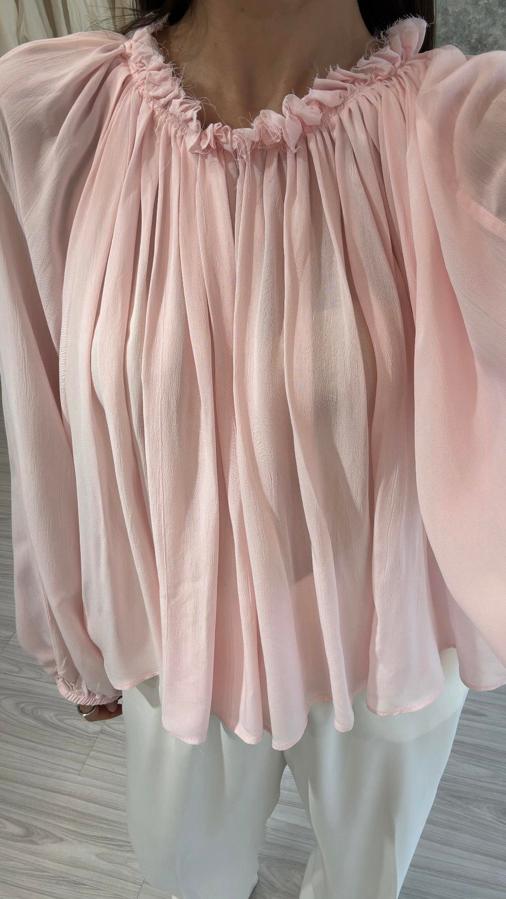 PEMBE PAMUKLU ŞİFON BLUZ