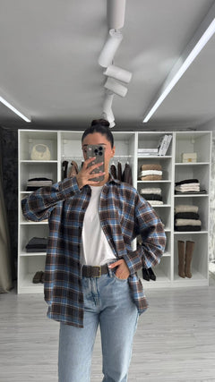 MAVİ OVERSIZE EKOSELİ ODUNCU GÖMLEK
