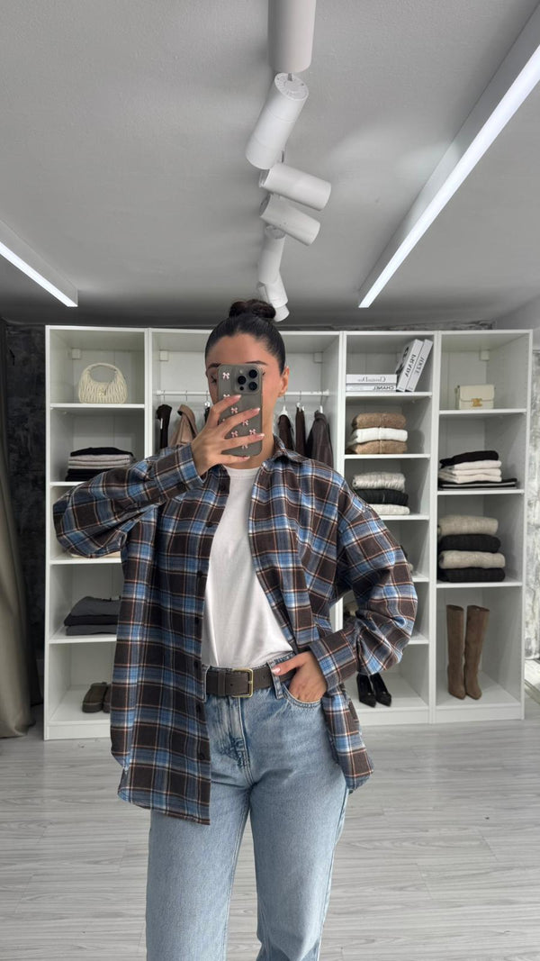 MAVİ OVERSIZE EKOSELİ ODUNCU GÖMLEK